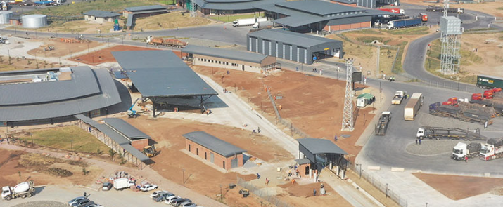Modernized Beitbridge border post with trucks and infrastructure